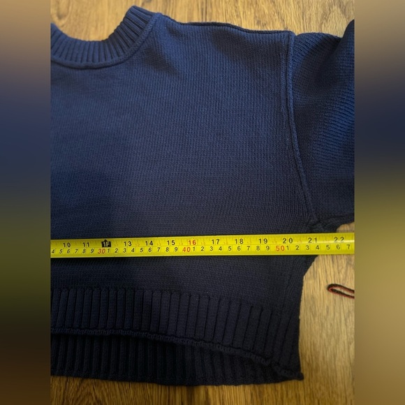 Anthropologie Knit Navy Blue Cropped Sweater xxs oversized relaxed preppy - Picture 8 of 10
